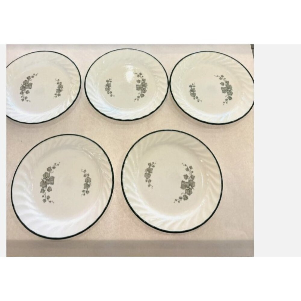 Corelle Callaway Green Ivy Salad Plates lot of 5 USA Swirled green Rim MW safe